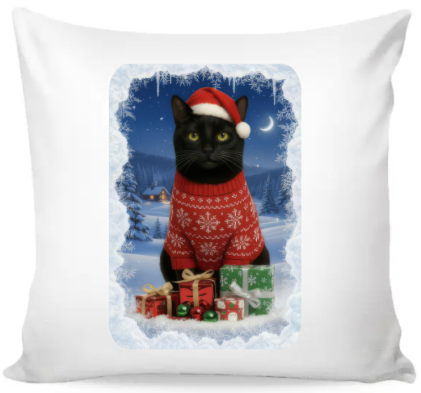 Povlak na polštář vánoční kocour černý0